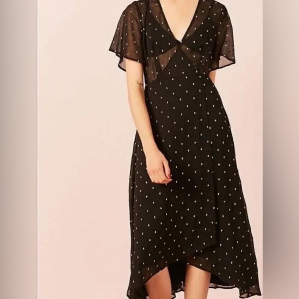 Black and gold midi wrap dress